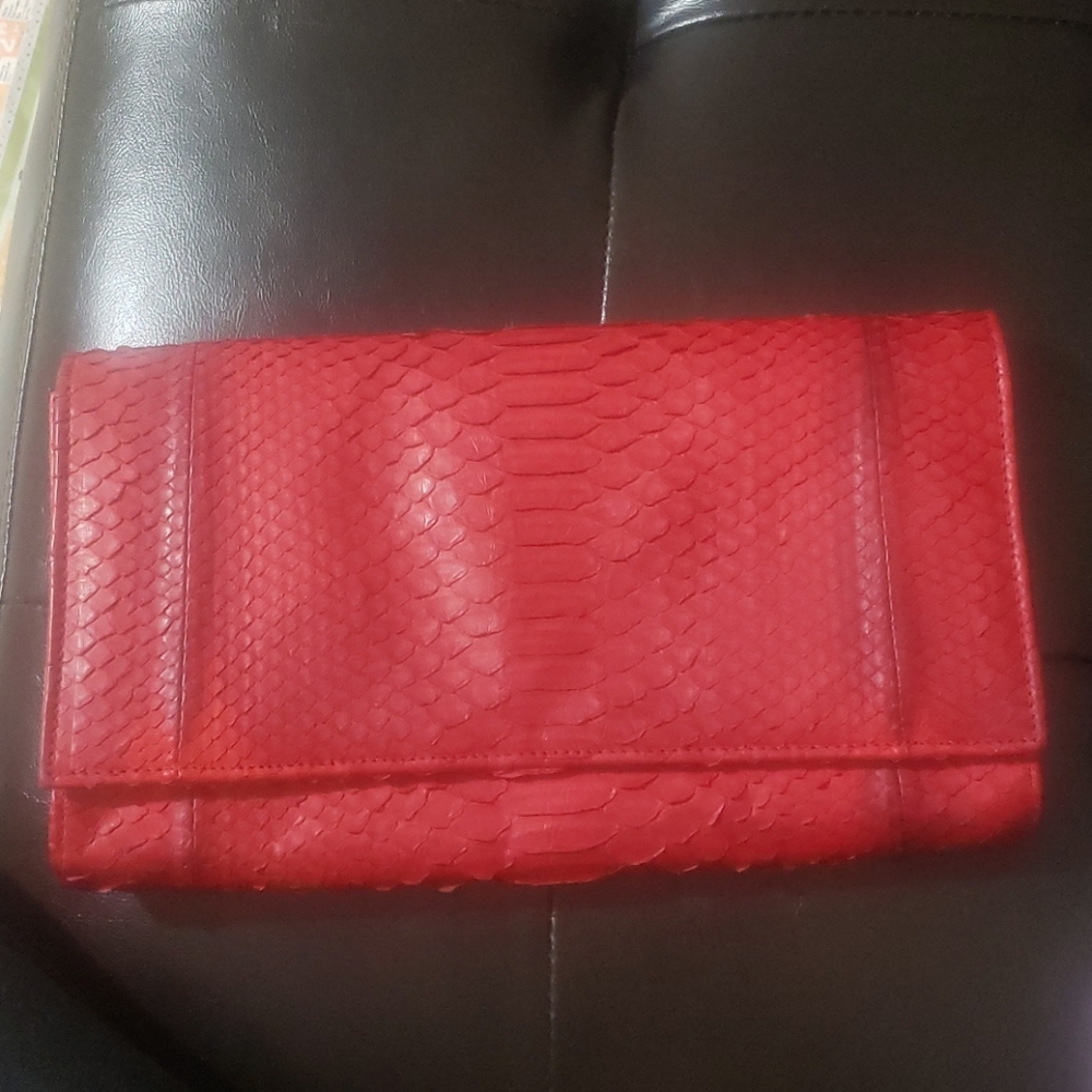 Chic Snake Skin Red Clutch Bag
